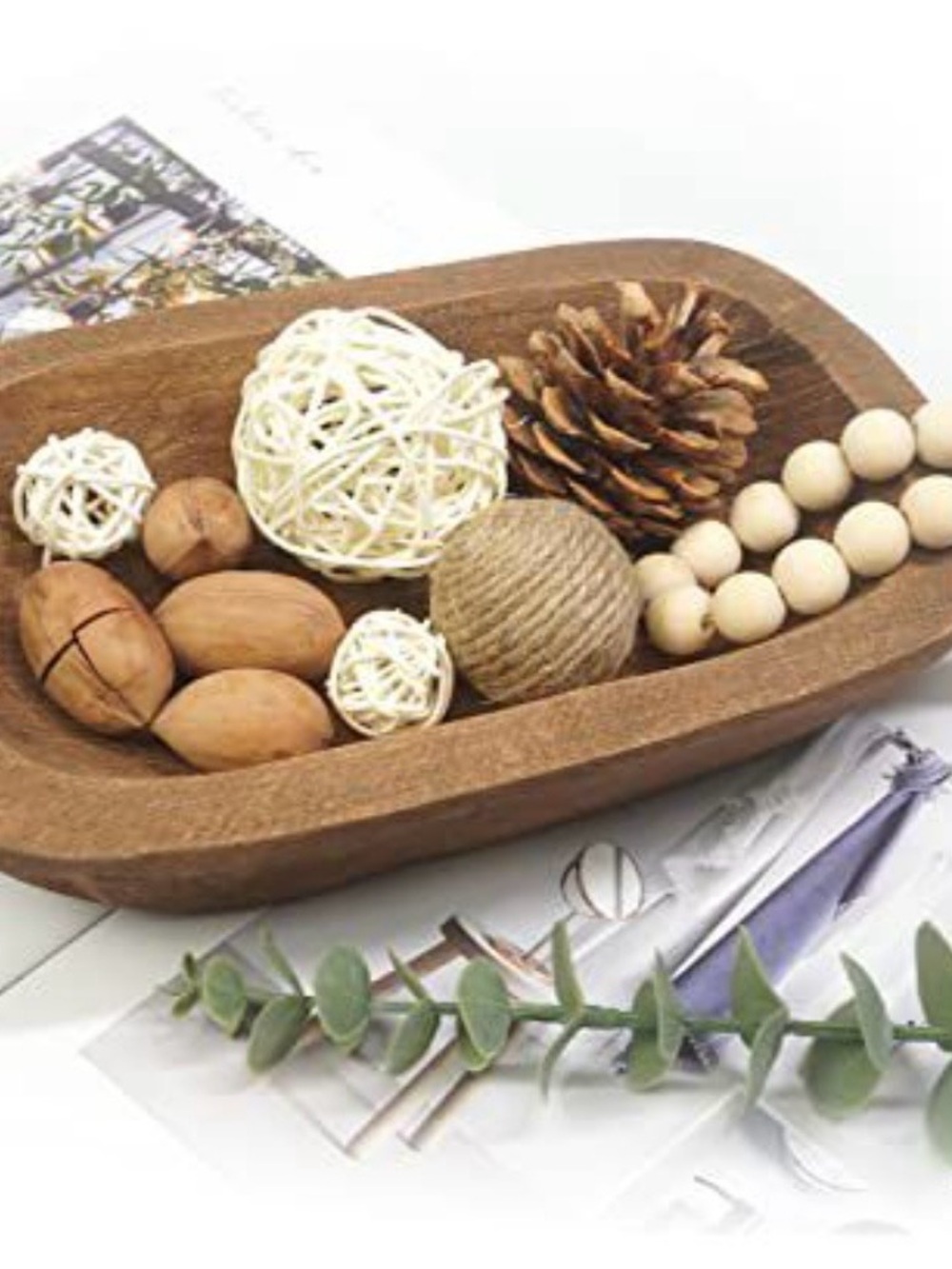 Wooden Decorative Bowl with Natural Accents